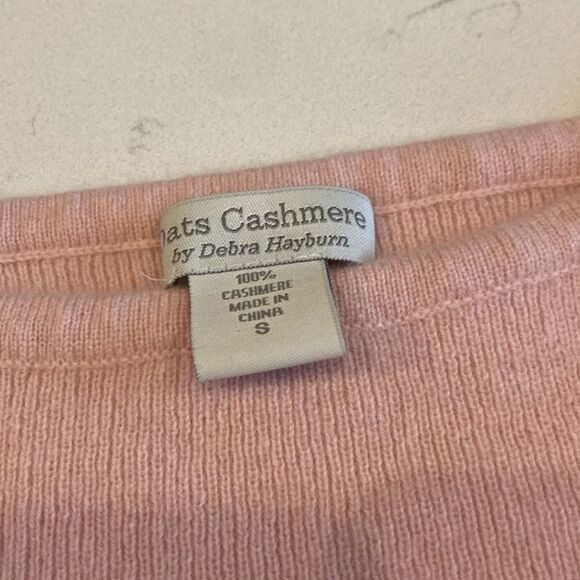 Oats Cashmere 100% Balletcore Pink Ribbed Peplum Bell Sleeve Boat Neck Soft Top - Picture 7 of 7